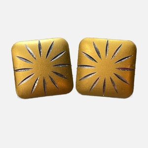 1980s 1990s vintage square gold tone laser cut silver pierced earrings